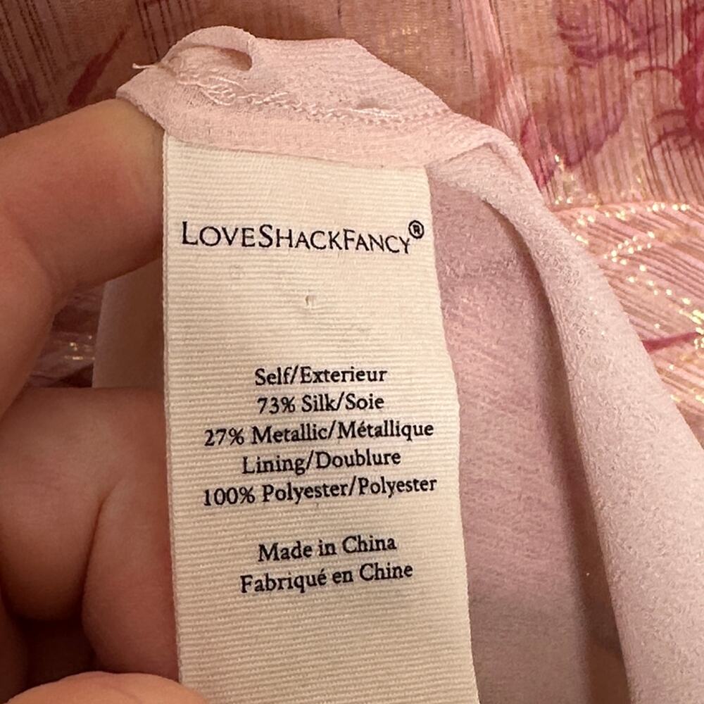 LOVESHACKFANCY Mercy Silk Metallic Puff Sleeve Mini Dress Pink Sz 6 $530 {LL13} - Picture 8 of 8